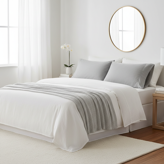 Light gray bedroom lifestyle shot